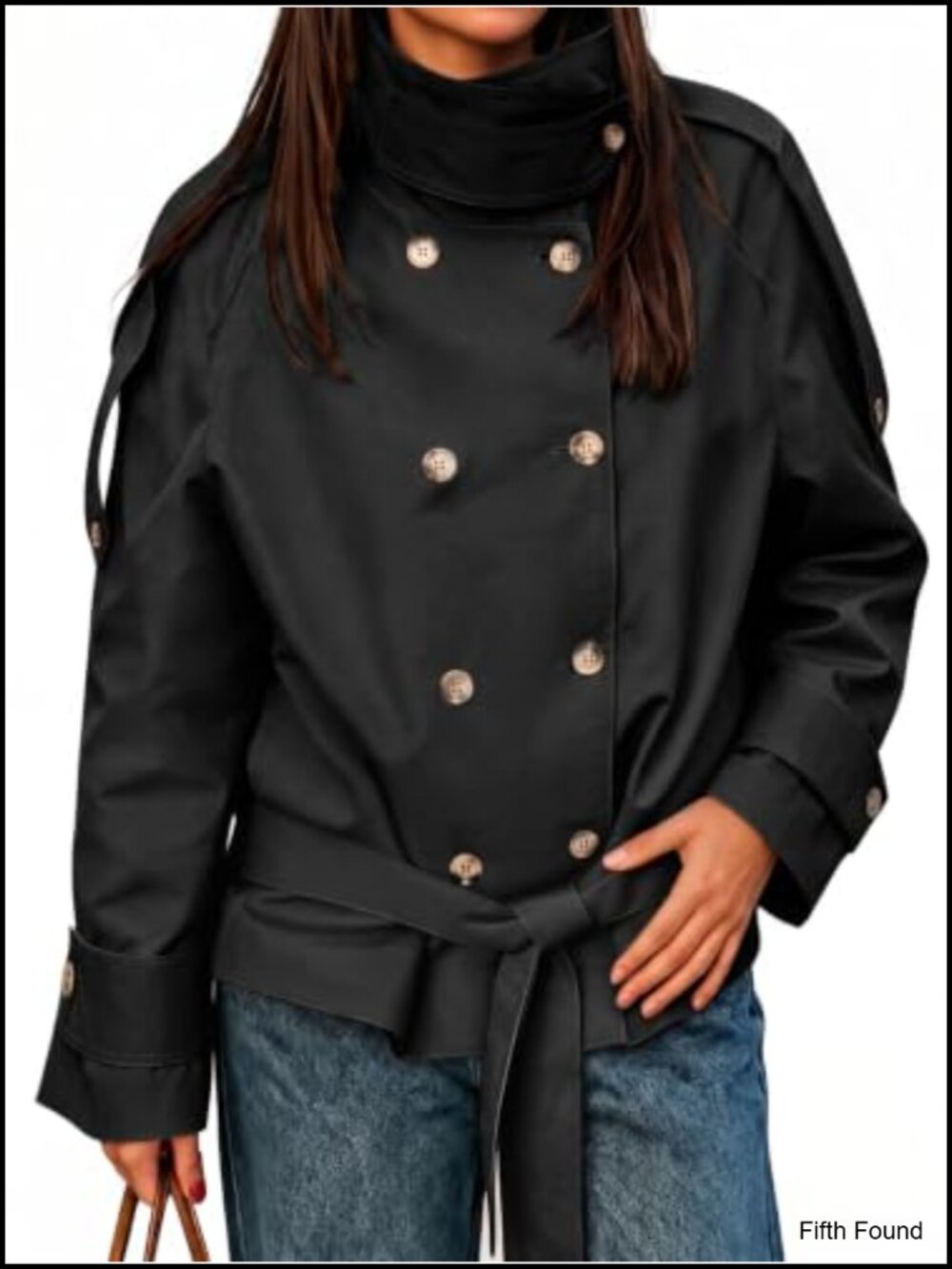 Women's Short Trench Coat Double Breasted Belt with Throat Latch